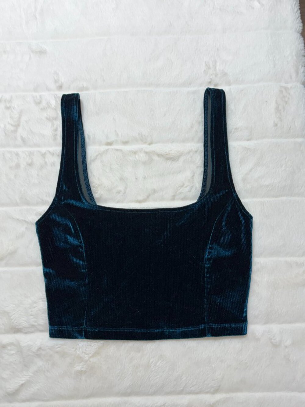 Urban Outfitters Velvet Square Neck Crop Tank Top Teal Medium